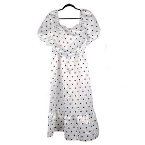 Polka Dot White & Black Retro 50's Style Fit & Flare Maxi Dress Size XL